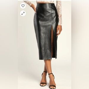 LULUs Irresistibly Fly Black Vegan Leather Midi Skirt NWT-A127